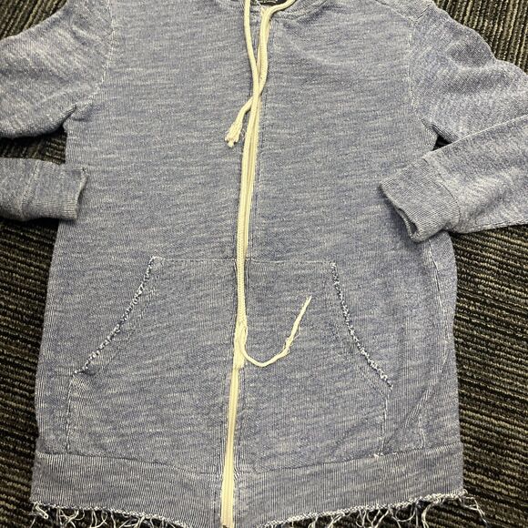 ZARA Man Men’s Light Blue Hoodie Double Knit Fill Zipper Distressed Size Small - Picture 5 of 9